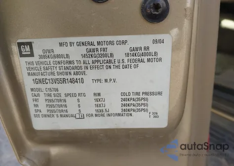 2005 Chevrolet Tahoe Ls из США, поврежденный, VIN 1GNEC13V55R148410